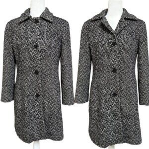 DKNY Tweed Wool Blend Walker Coat Size 8 Black & White